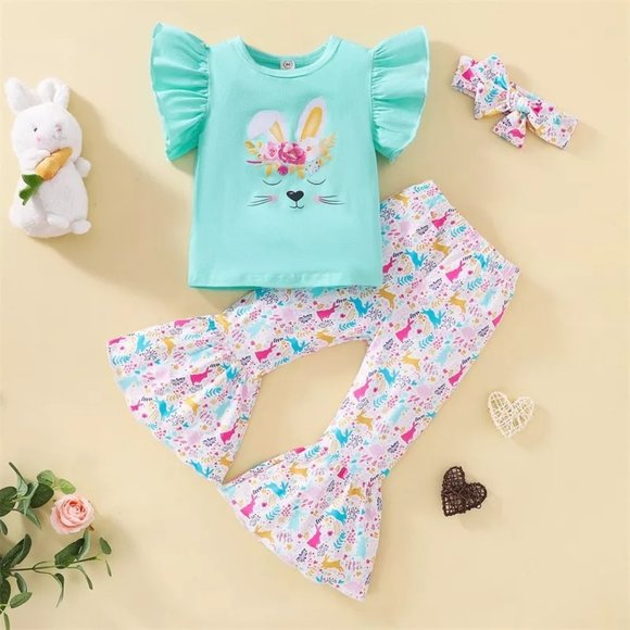 Other - Easter Bunny Rabbit Girls Bell Bottoms Outfit Set